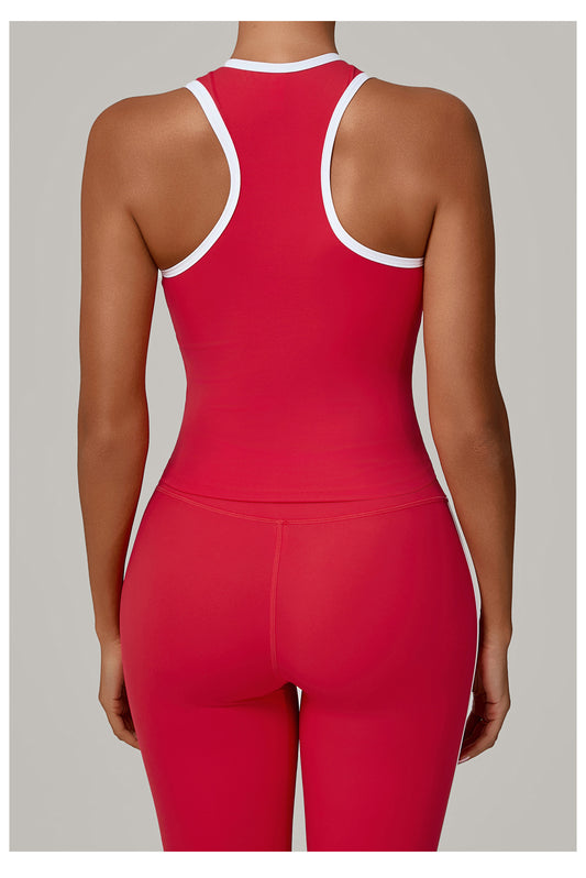 No Chest Pad Stitching Contrast Color Beauty Back Yoga Vest Quick Drying Workout Top Outer Wear Running Exercise Vest Women - Iyanka