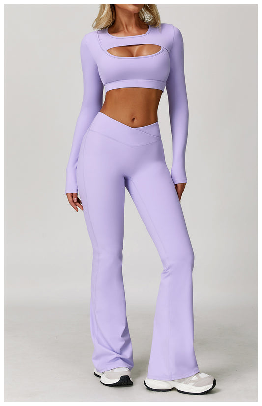 Nude Feel Tight Yoga Long Sleeve Shockproof Sports Hollow Out Cutout T shirt Running Workout Yoga Top - Iyanka