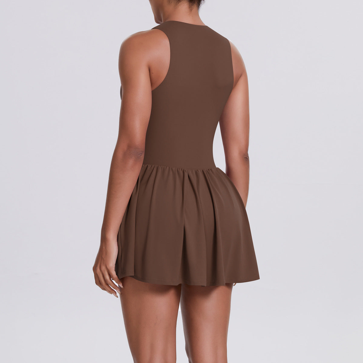 Cloud Sense Faux Two Pieces Zipped Stand Collar Dress Outdoor Running Anti Exposure Pocket Leggings Tennis Dress Women - Iyanka