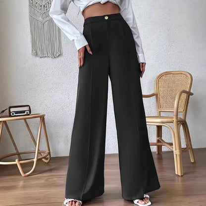 Solid Color Wide Leg Pull-Button Work Pants