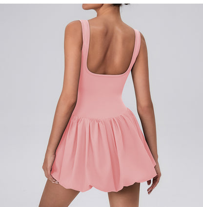 Fitness Draped Dress Faux Two Pieces Anti Wardrobe Malfunction Base Pockets Dress Sports Yoga Tennis Dress Women - Iyanka