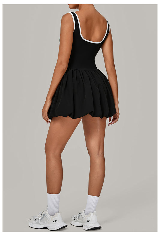 Contrast Color Nude Feel Faux Two Pieces Sports Dress Women Anti Exposure Bottoming Outdoor Running Fitness Tennis Dress - Iyanka