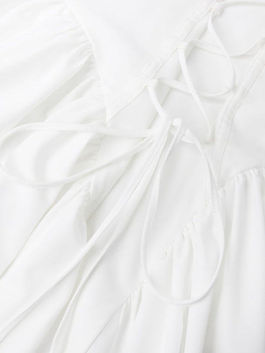 Summer Clothes Women Sexy V neck Strap Dress Long Women Clothing Fitted Waist Backless White Dress - Iyanka