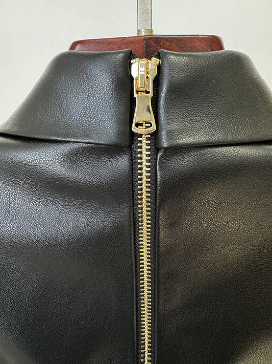 Women Slim Hip Double Breasted Faux Leather Dress - Iyanka