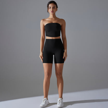Celebrity One Piece Pleated Tube Top High Waist Hip Lift Zero Sense Wear Free Underwear Sports Shorts Fitness Yoga Set Women - Iyanka