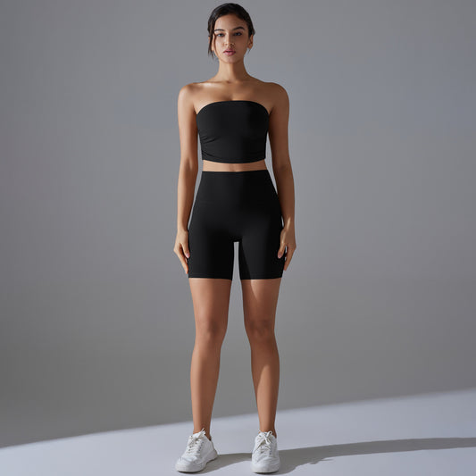 Celebrity One Piece Pleated Tube Top High Waist Hip Lift Zero Sense Wear Free Underwear Sports Shorts Fitness Yoga Set Women - Iyanka
