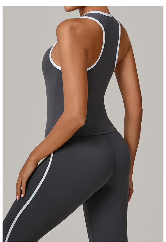 No Chest Pad Stitching Contrast Color Beauty Back Yoga Vest Quick Drying Workout Top Outer Wear Running Exercise Vest Women - Iyanka