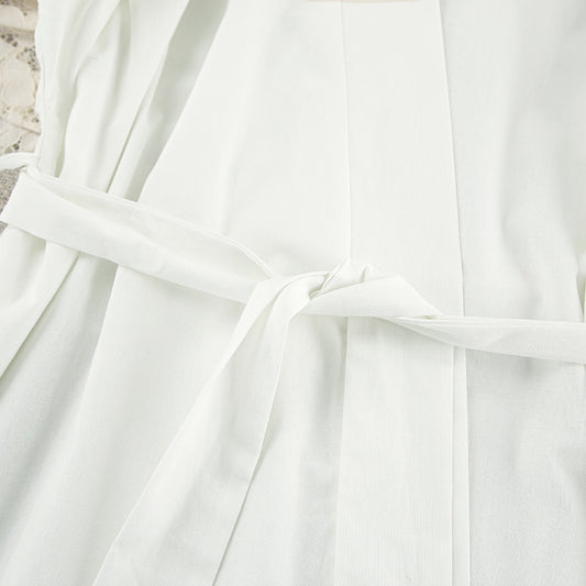 Summer Apricot Cotton Loose Cardigan Lace Up Long Sleeve Nightgown Casual Comfortable Bathrobe Women Homewear - Iyanka