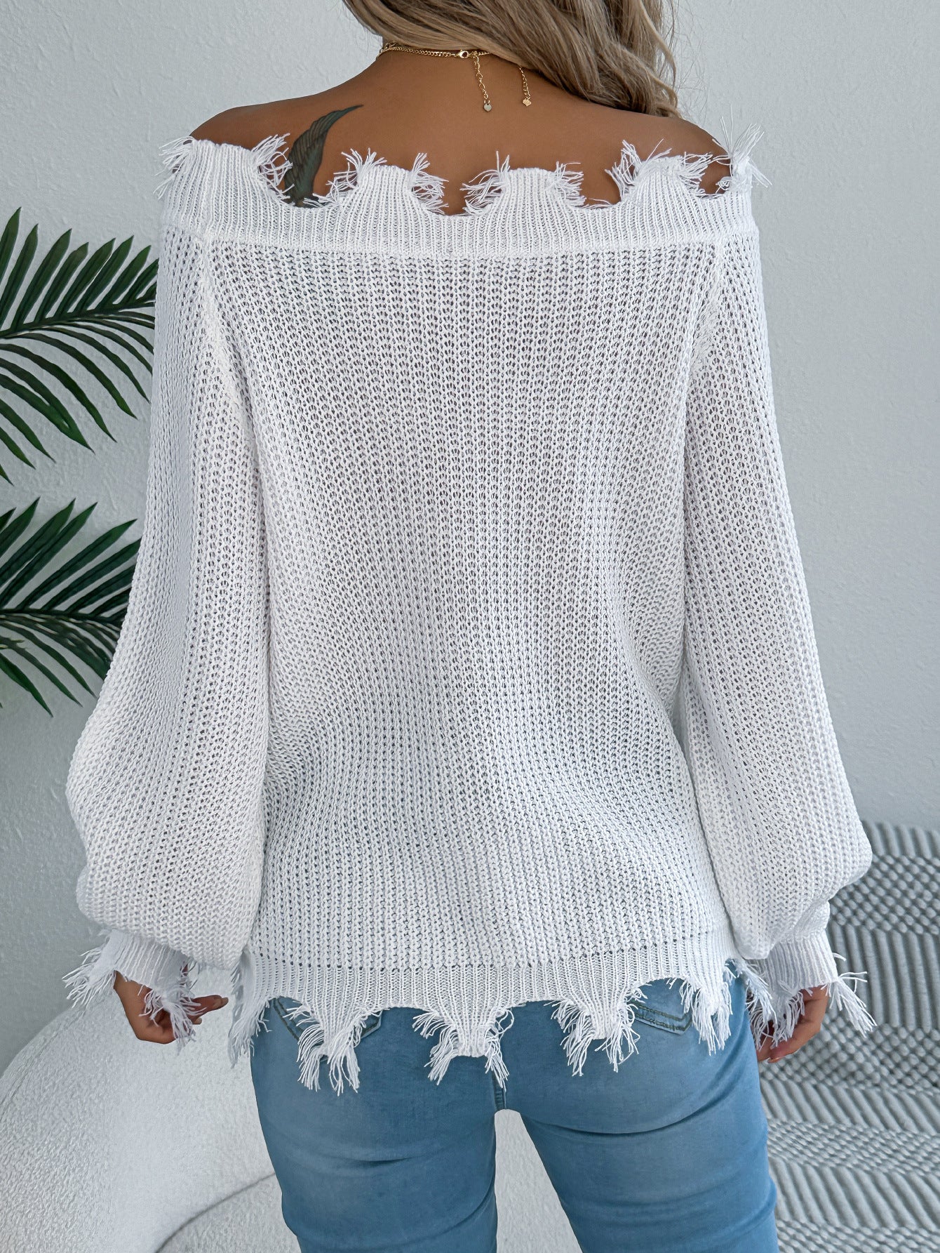Autumn Winter Solid Color Hollow Out Cutout out Long Sleeve Cut off Shoulder Pullover Sweater Women Clothing - Iyanka