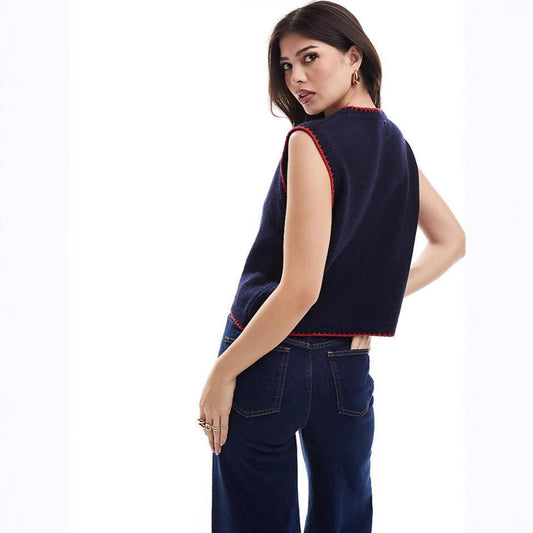 Knitted Vest round Neck Jacquard Outer Wear Sleeveless Vest for Women - Iyanka