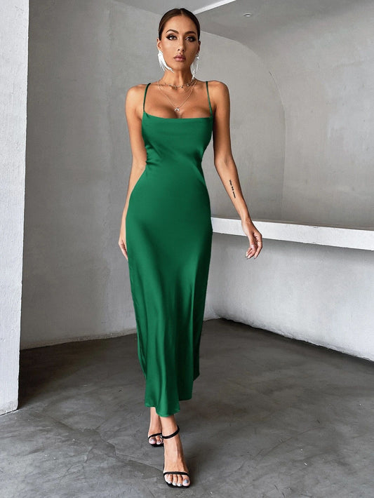 Women Clothing Solid Color Satin Satin Party Strap Dress Party Dress - Iyanka