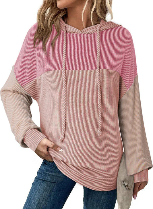 Autumn Winter Twist Strip Color Matching Long Sleeve Hoodie Loose Sweater - Iyanka