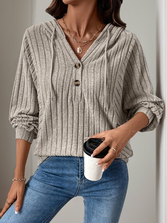 Inner Wear Home Casual Laid Sunken Stripe Hooded Solid Color Sweater Top - Iyanka