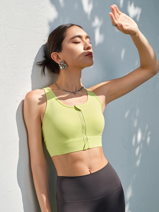Workout Exercise Underwear One Piece Cup Front Zipper Push up Shockproof High Strength Antibacterial Fabric Sports Bra for Women - Iyanka