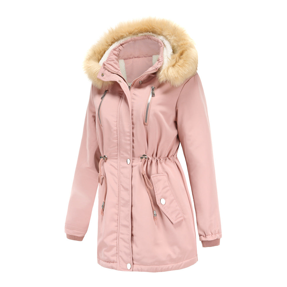 Autumn Winter Women Clothing Thick Lambskin Cotton-Padded Coat Women Loose Women Cotton Clothes Removable Hat Fleece Padded Coat - Iyanka