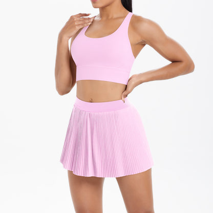 Yoga Wear Sexy Beauty Back Sports Bra Anti Exposure Breathable Tennis Skirt Tight Culottes Fitness Set Women - Iyanka