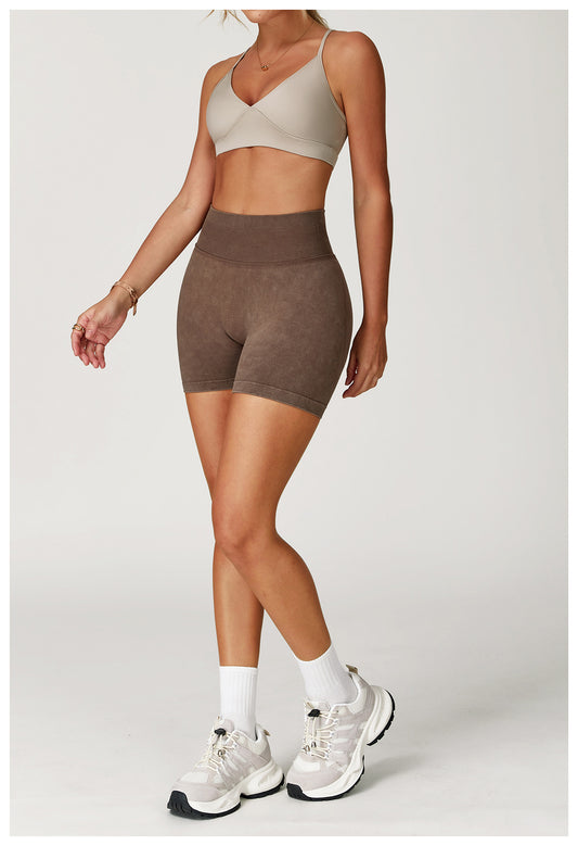 Seamless Stone Washed Yoga Shorts High Waist Hip Lift Shorts Skinny Running Sports Fitness Yoga Pants Women - Iyanka