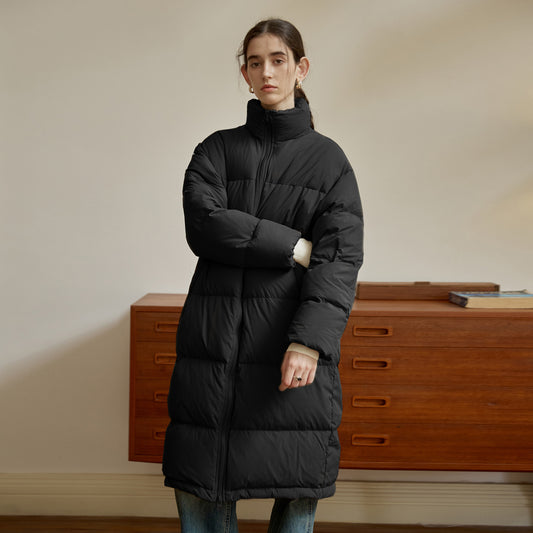 Zipper Snap on Half Turtleneck down Jacket Women Winter Warm Long Windproof Coat Three Dimensional Pocket Bread Coat - Iyanka