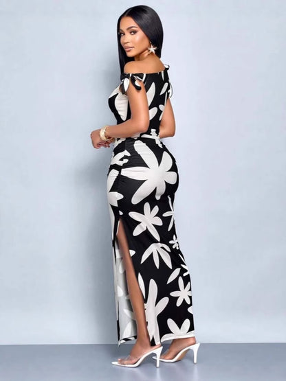 Dress Women Fashionable Floral One Shoulder Ruffled Waist Tight Dress