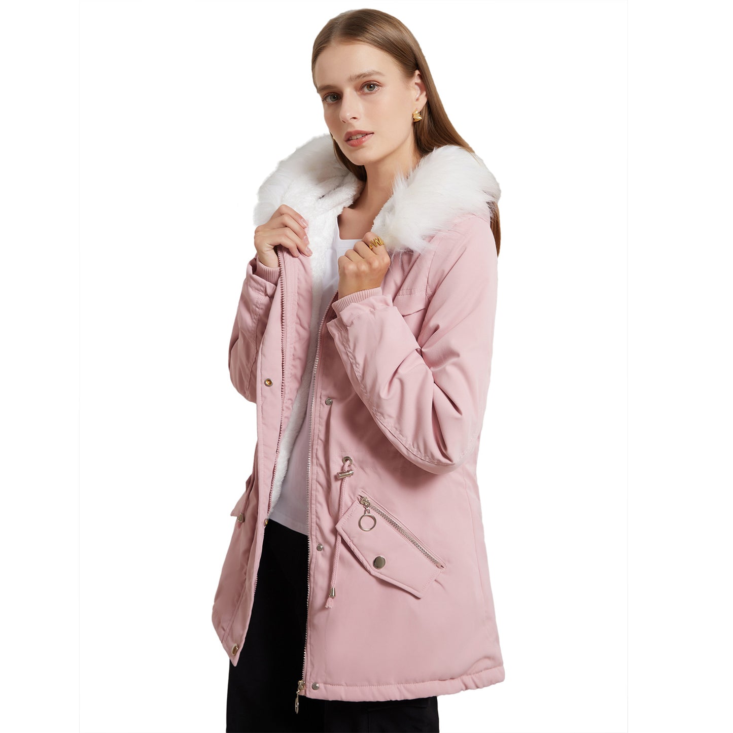 Parka Women Plus Size Mid-Length Fleece Lined Coat Women Warm with Fur Collar Loose Winter Coat Plus Size - Iyanka