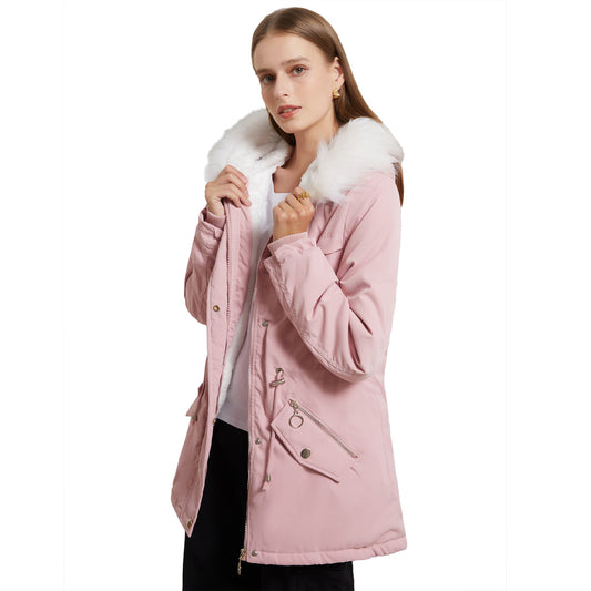 Parka Women Plus Size Mid-Length Fleece Lined Coat Women Warm with Fur Collar Loose Winter Coat Plus Size - Iyanka
