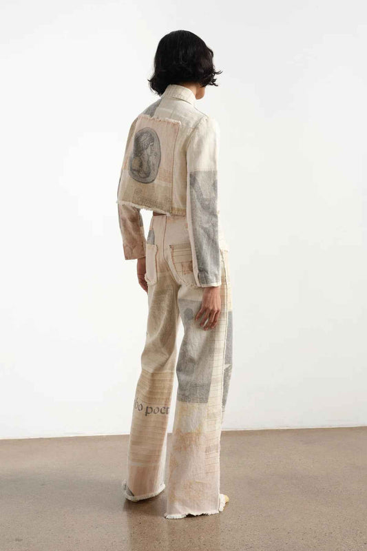 Retro Loose Print Wide Leg Straight Mop Denim Trousers