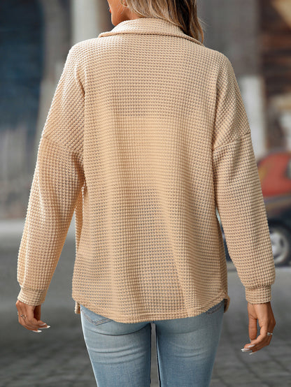 Women Autumn Winter Loose Waffle Casual Office All Matching Shirt - Iyanka