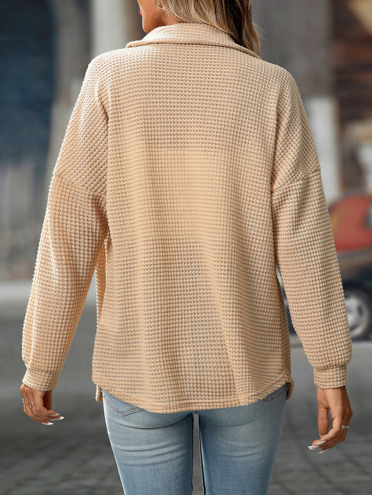 Women Autumn Winter Loose Waffle Casual Office All Matching Shirt - Iyanka