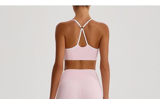 Cross Adjustable Shoulder Strap Yoga Bra Outer Wear with Chest Pad Workout Exercise Underwear Contrast Color Yoga Clothes - Iyanka