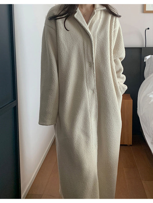 Korean Autumn Winter Lamb Wool Home Wear Suit High Grade Collared Cardigan Teddy Plush Thick Thermal Pajamas - Iyanka