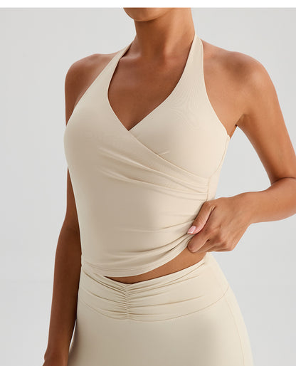 V neck Halter Sling Yoga Clothing Top Women Push up with Breast Pads Nude Feel Slimming Beauty Back Outer Vest - Iyanka