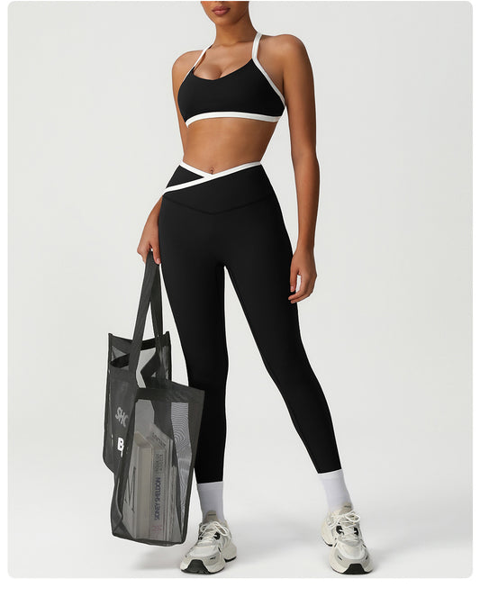 Peach Hip High Waist Tight Yoga Pants Women Gather Shockproof Bra Running Sports Set Workout Clothes - Iyanka