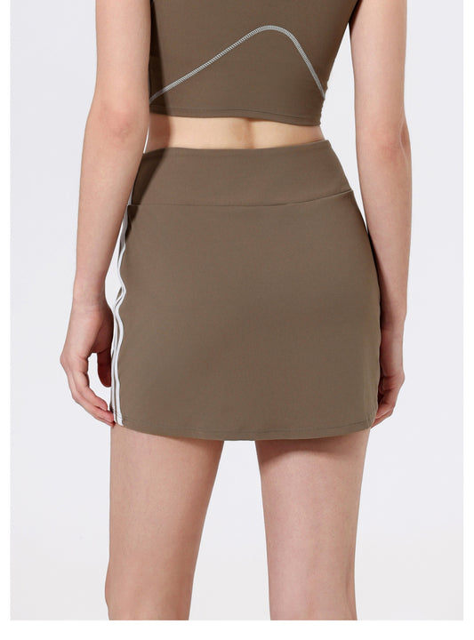 Contrast Color High Waist Running Sports Short Skirt Women Faux Two Piece Anti Exposure Badminton Tennis Skirt Fitness Pants Yoga Skirt - Iyanka