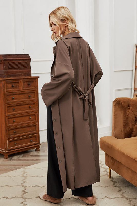 Autumn Winter Women Belt Single-Breasted Collared Large Swing Overknee Long Solid Color Coat - Iyanka