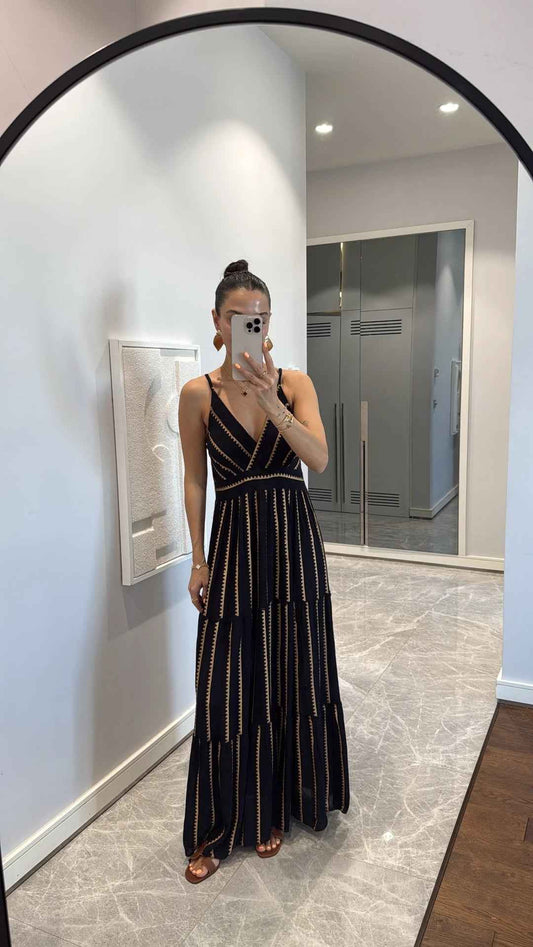 Summer Geometric Abstract Printed V neck Pleated Expansion Dress Vacation Maxi Dress