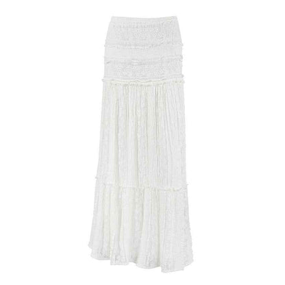 White Lace Casual Vacation A line Skirt Spring Summer Simplicity Lazy Women Clothing