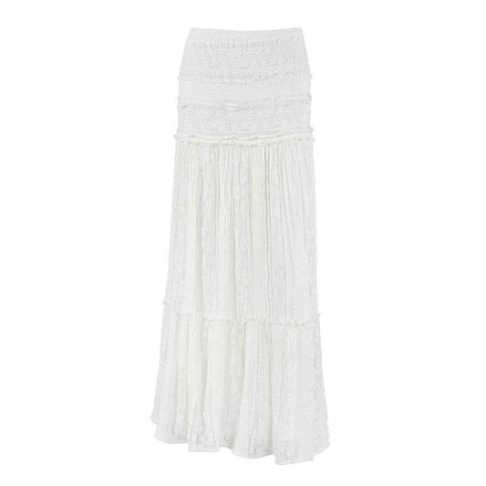 White Lace Casual Vacation A line Skirt Spring Summer Simplicity Lazy Women Clothing