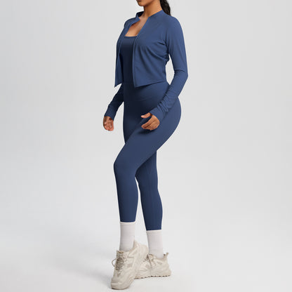 Skinny Yoga Pants High Waist Nude Feel Camisole Sports Zip Long Sleeve Coat Workout Clothes Three Piece Set - Iyanka