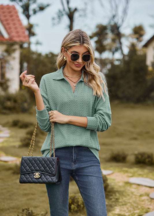Autumn Winter Solid Color Polo Collar Loose Long Sleeve Sweatershirt Coat Women Jacket - Iyanka