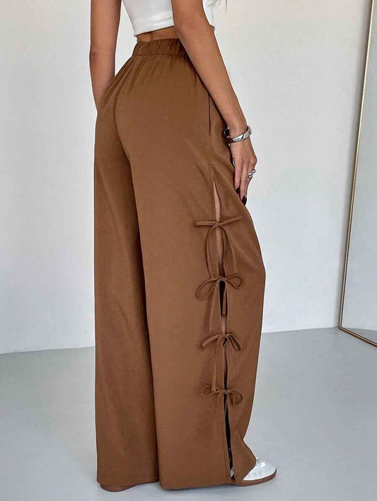 Autumn Winter Casual Bow Tie Contrast Drawstring Pants