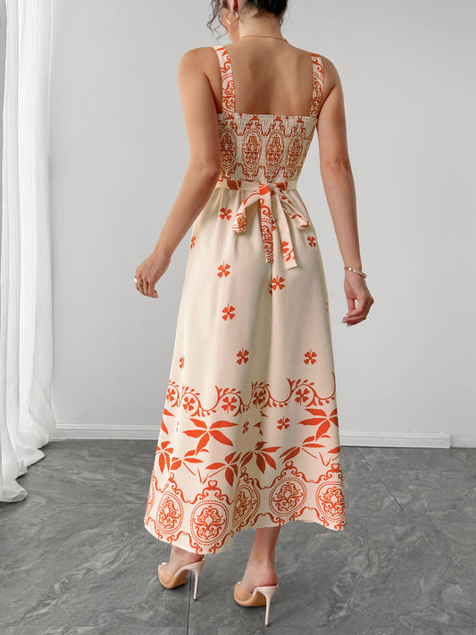 Women Vacation Casual Retro Printed Waist Controlled A line Dress