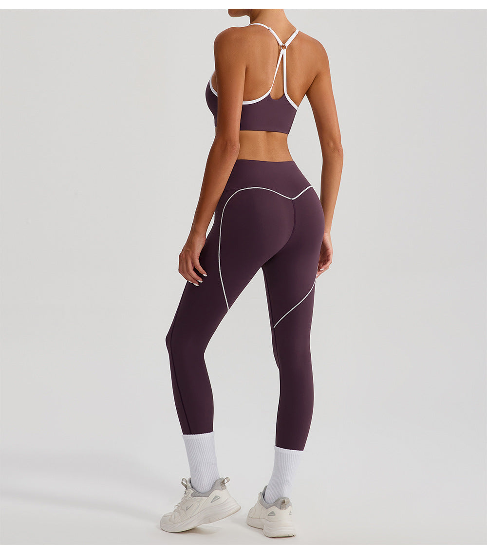 Contrast Color Yoga Clothes High Elastic Hip Lifting Sport Fitness Pants High Waist Nude Feel Outer Wear Running Sports Ninth Pants - Iyanka