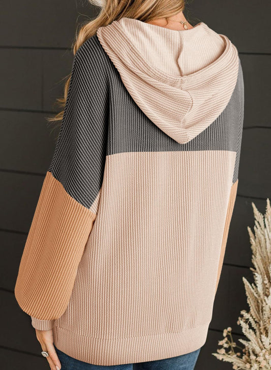 Autumn Winter Twist Strip Color Matching Long Sleeve Hoodie Loose Sweater - Iyanka