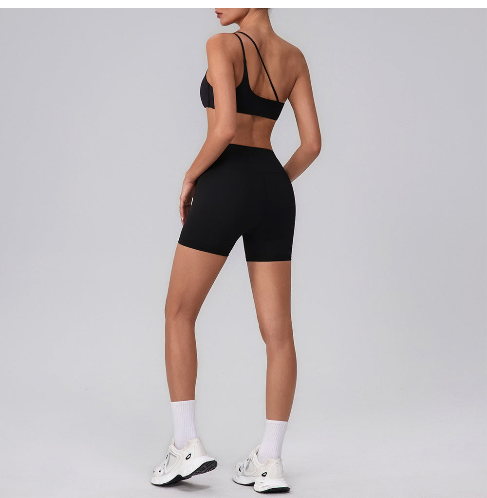 Summer Training Workout Clothes Outer Wear Beauty Back Hollow Out Cutout Vest Oblique Shoulder Yoga Bra Top Nude Feel Sports Underwear for Women - Iyanka