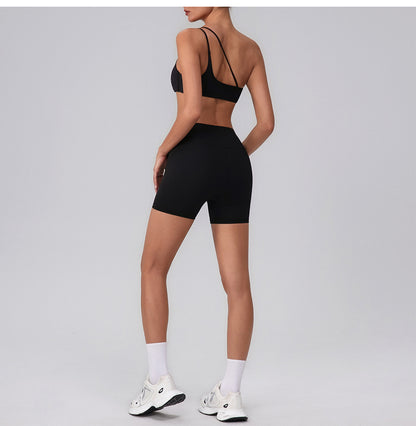 Summer Training Workout Clothes Outer Wear Beauty Back Hollow Out Cutout Vest Oblique Shoulder Yoga Bra Top Nude Feel Sports Underwear for Women - Iyanka