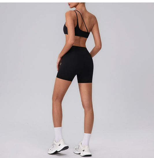 Summer Training Workout Clothes Outer Wear Beauty Back Hollow Out Cutout Vest Oblique Shoulder Yoga Bra Top Nude Feel Sports Underwear for Women - Iyanka