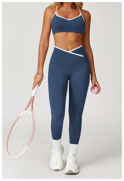 Nude Feel Skinny Yoga Pants Cross High Waist Contrast Color Tights Women Sports Running Fitness Pants - Iyanka