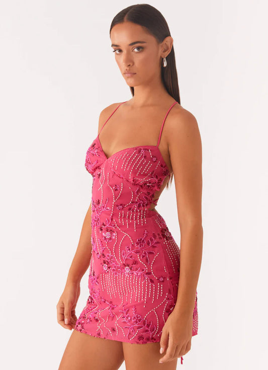 Women Clothing Sequin Embroidered Dress Sexy Backless Spaghetti Straps Dress Wome Summer - Iyanka