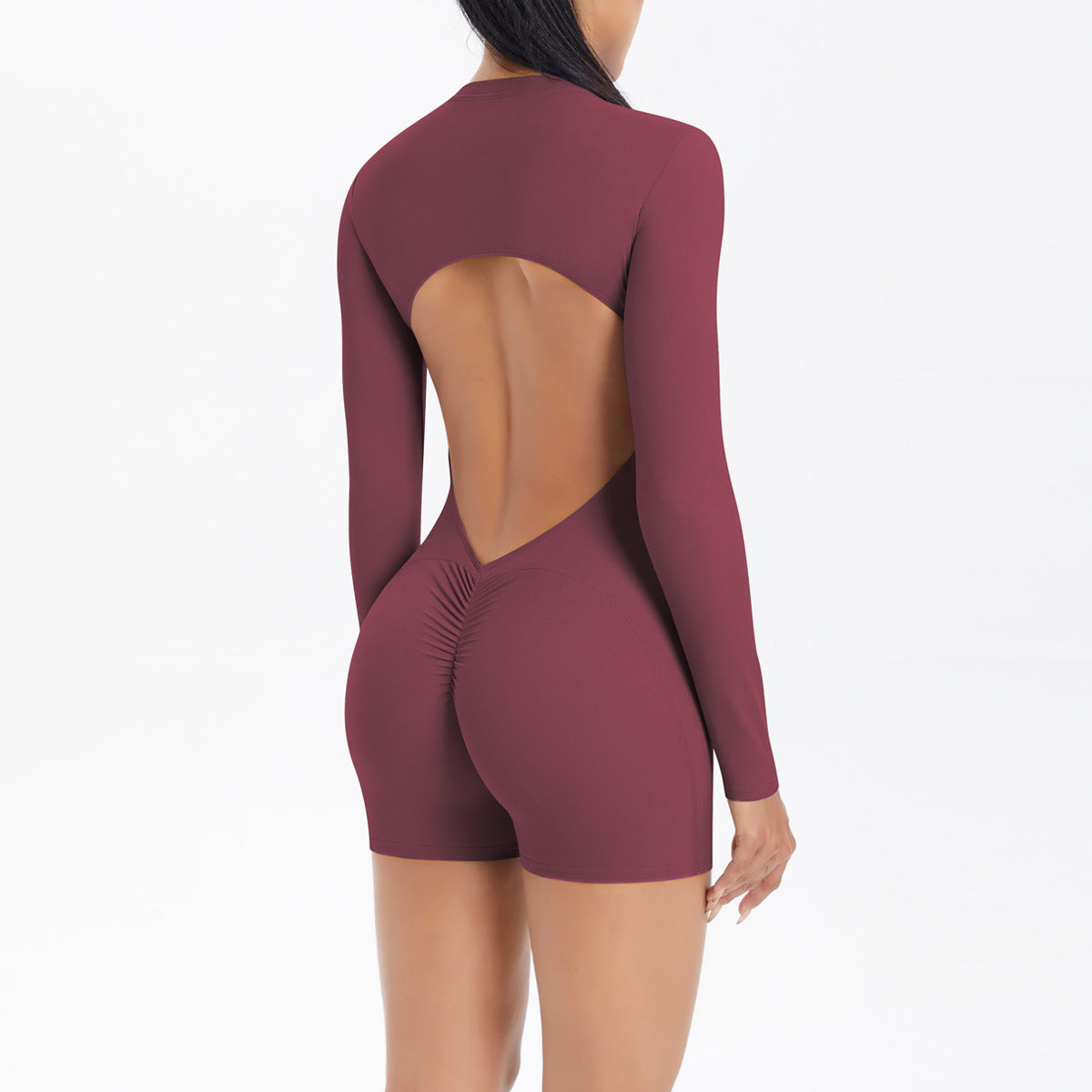 Hollow Out Cutout Beauty Back Half Open Zipper One Piece Peach Hip Sports Fitness Bare Back Jumpsuit Yoga Clothes Women - Iyanka