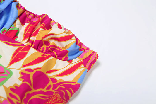 Summer Women Sexy Tube Top Cinched Waist Backless Printing Dress
